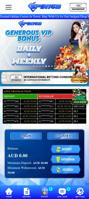 Spin168 Casino mobile app interface